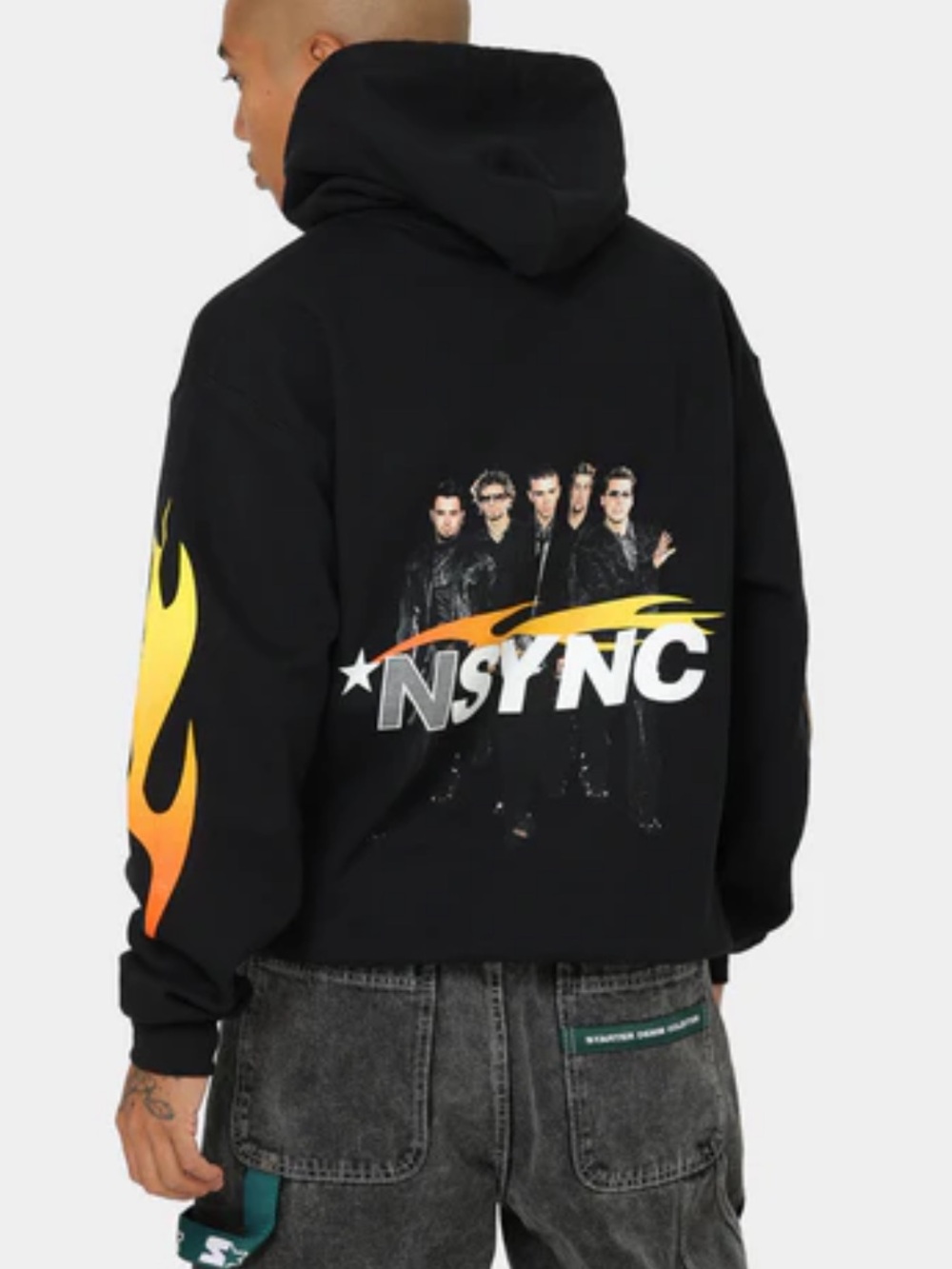 *NSYNC Flame Sleeve Photo Back Graphic Hoodie Sweatshirt nsync Unisex Black 90’s